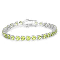 13.64 Ct Heart Green Peridot Prong Sterling Silver Box Clasp Tennis Bracelet by Fine Color Jewels
