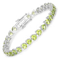 13.64 Ct Heart Green Peridot Prong Sterling Silver Box Clasp Tennis Bracelet by Fine Color Jewels