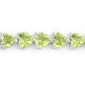 13.64 Ct Heart Green Peridot Prong Sterling Silver Box Clasp Tennis Bracelet by Fine Color Jewels