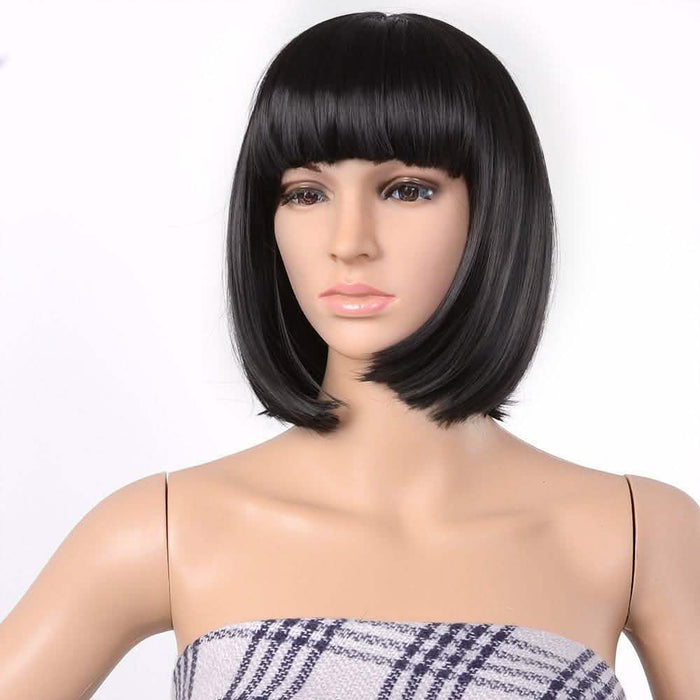 13 Inches Straight Heat Resistant Short Bob Full Hair Wigs with Flat Bangs by DailySale