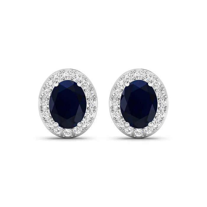 Genuine Blue Sapphire and Diamond Studs Earrings by Fine Color Jewels