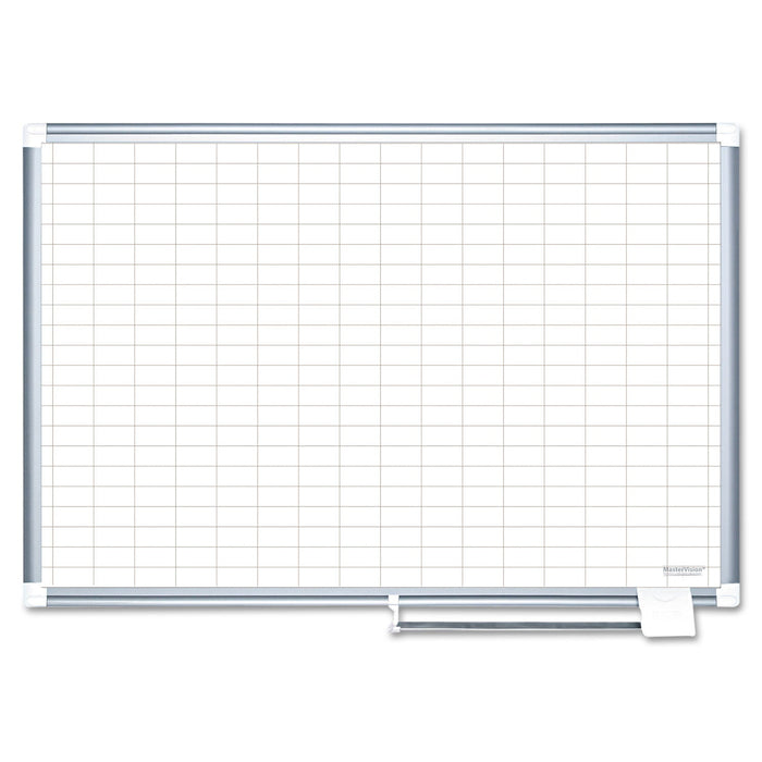 MasterVision Gridded Magnetic Porcelain Planning Board, 1 x 2 Grid, 72 x 48, Aluminum Frame