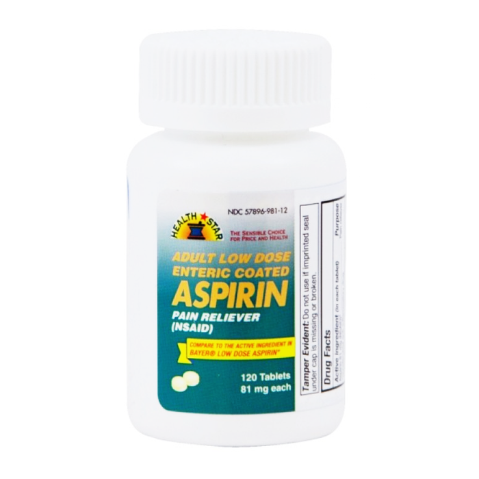Health Star™ Adult Low Dose Aspirin – 81 mg – 120 Tablets by Pasteur Pharmacy