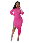 Mock Neck Knit Dress with Asymmetric Slit by The House of Stylez