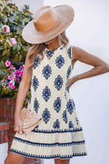 Cupshe Womens Blue Ornate Sleeveless Ruffled Hem Mini Beach Dress -Small by Vanessa Jane