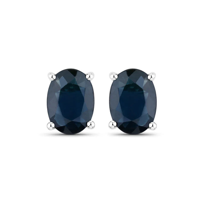 1.90 Ct Oval Blue Sapphire Prong 10K Gold Stud Earrings by Fine Color Jewels