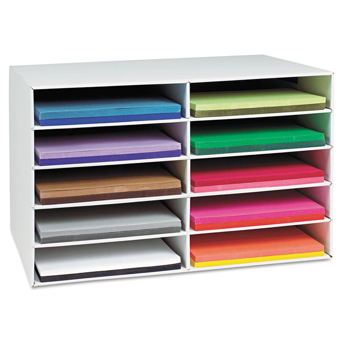 Pacon Classroom Construction Paper Storage, 10 Compartments, 26.88 x 16.88 x 18.5, White