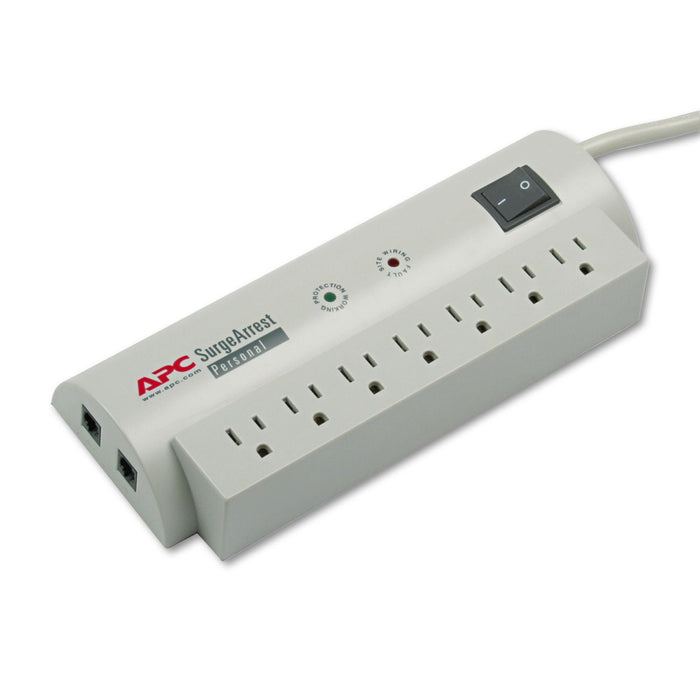 APC SurgeArrest Personal Power Surge Protector, 7 AC Outlets, 6 ft Cord, 240 J, Beige
