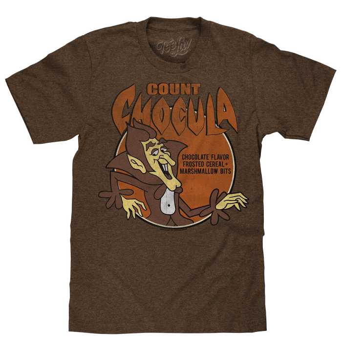 Count Chocula Distressed Monster Cereal Logo T-Shirt - Heather Brown by Tee Luv