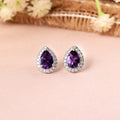 Natural Amethyst Teardrop Stud Earrings by Fine Color Jewels