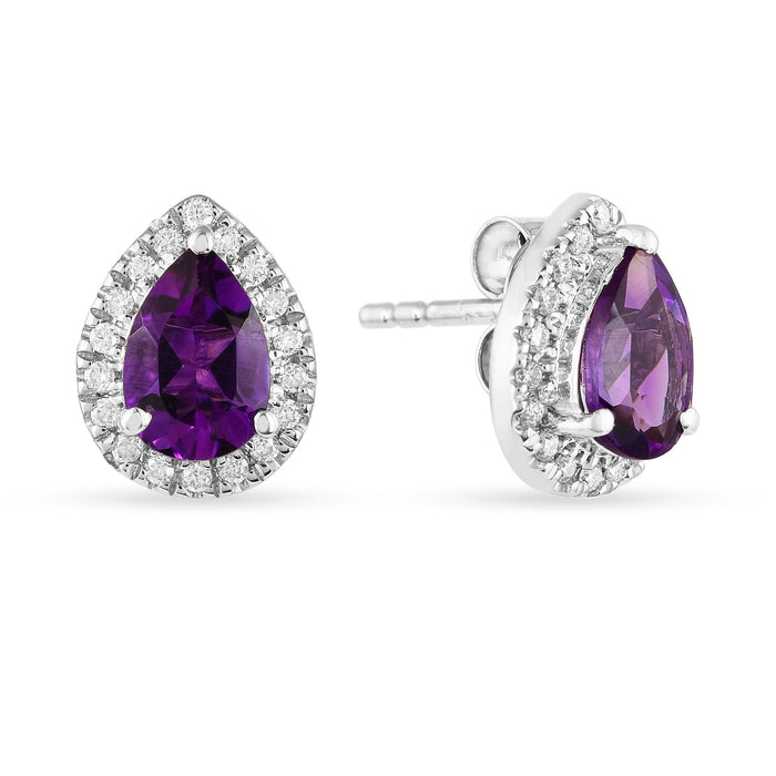 Natural Amethyst Teardrop Stud Earrings by Fine Color Jewels