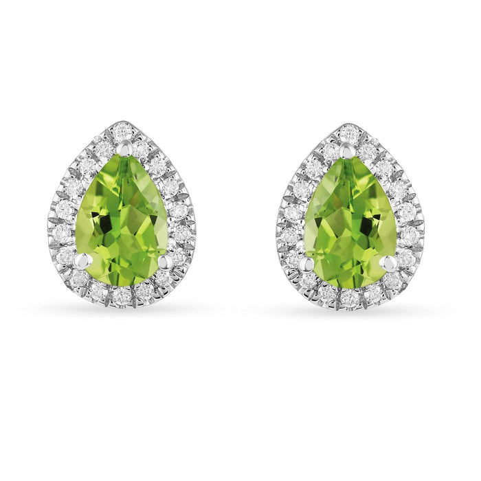 Natural Peridot Pear Shaped Halo Studs Earrings by Fine Color Jewels