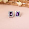 Natural Amethyst Octagon Stud Earrings by Fine Color Jewels