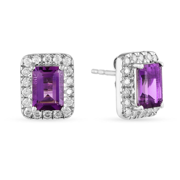 Natural Amethyst Octagon Stud Earrings by Fine Color Jewels