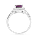 0.97 Ct Octagon Purple Amethyst and Moissanite Prong Silver Halo Statement Ring by Fine Color Jewels