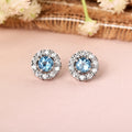 Natural Blue Topaz Halo Stud Earrings by Fine Color Jewels
