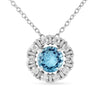 Natural Blue Topaz Round Halo Pendant Necklace