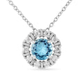 Natural Blue Topaz Round Halo Pendant Necklace by Fine Color Jewels