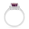 1.65 Ct Cushion Purple Amethyst and Moissanite Prong Silver Halo Cocktail Ring by Fine Color Jewels