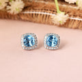 Natural Blue Topaz Cushion Stud Earrings by Fine Color Jewels