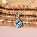 Natural Blue Topaz Cushion Pendant Necklace by Fine Color Jewels