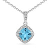 Natural Blue Topaz Cushion Pendant Necklace