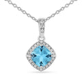 Natural Blue Topaz Cushion Pendant Necklace by Fine Color Jewels