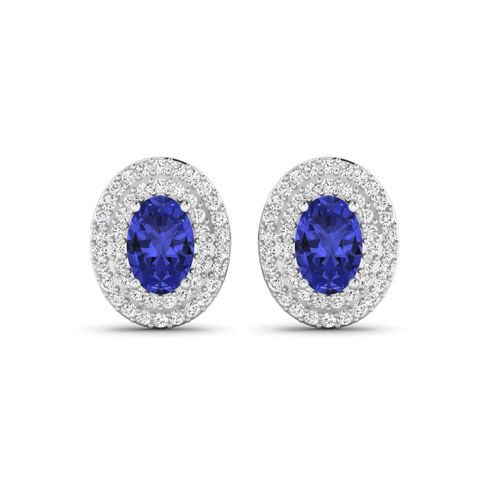 Genuine Tanzanite and White Diamond Studs by Fine Color Jewels