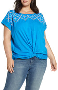 Single Thread Womens Plus Eyelet Embroidered Pullover Top by Vanessa Jane