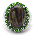 11.90 Carat Genuine Labradorite & Chrome Diopside .925 Sterling Silver Ring by Bids.com