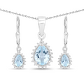 Sterling Silver Blue Topaz Necklace and Earring Set by Fine Color Jewels