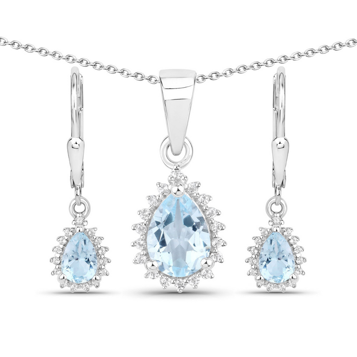 Sterling Silver Blue Topaz Necklace and Earring Set by Fine Color Jewels