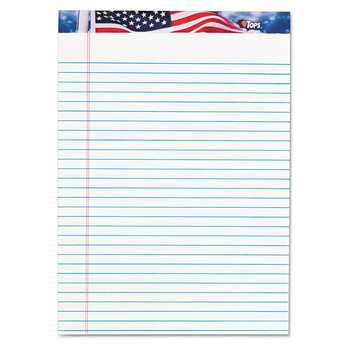 TOPS American Pride Writing Pad, Wide/Legal Rule, Red/White/Blue Headband, 50 White 8.5 x 11.75 Sheets, 12/Pack