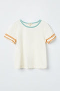 Girls Stripe Sleeve Knit Tee - Off White by Boutique 23