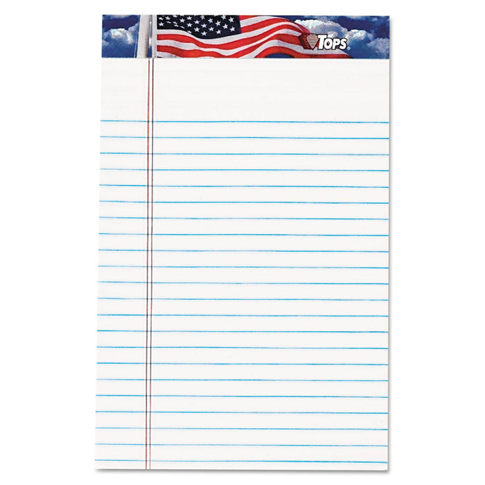 TOPS American Pride Writing Pad, Narrow Rule, Red/White/Blue Headband, 50 White 5 x 8 Sheets, 12/Pack