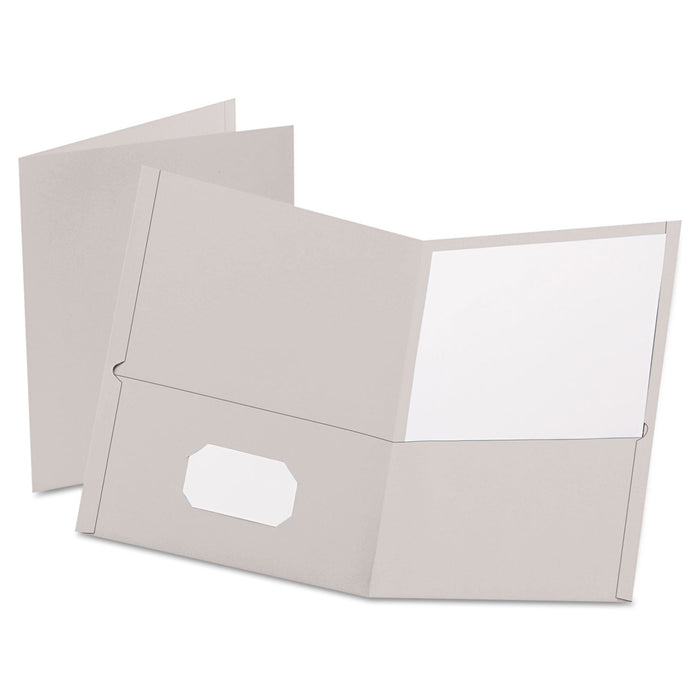 Oxford Twin-Pocket Folder, Embossed Leather Grain Paper, 0.5" Capacity, 11 x 8.5, Gray, 25/Box