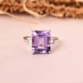 5.55 Ct Octagon Purple Amethyst and White Zircon Prong Silver Statement Ring by Fine Color Jewels