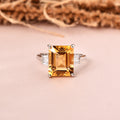 5.5 Ct Octagon Yellow Citrine and White Zircon Prong Silver Statement Solitaire Ring by Fine Color Jewels