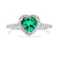 1.31 Ct Heart Green Colombian Lab Created Emerald and Moissanite Prong Silver Halo Wedding Ring by Fine Color Jewels