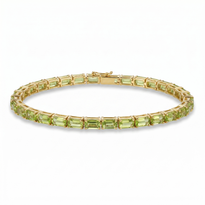 9.6 Ct Emerald Green Peridot Prong Silver Tennis Bracelet by Fine Color Jewels