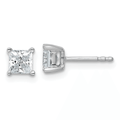 14k White Gold Lab Grown Diamond Square Solitaire Studs Earrings by Fine Color Jewels