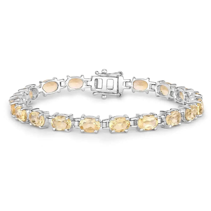 14.40 Ct Oval Light Yellow Citrine Prong Sterling Silver Inline Tennis Bracelet by Fine Color Jewels