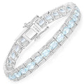 14.79 Ct Oval Blue Topaz Prong Sterling Silver Inline Tennis Bracelet by Fine Color Jewels