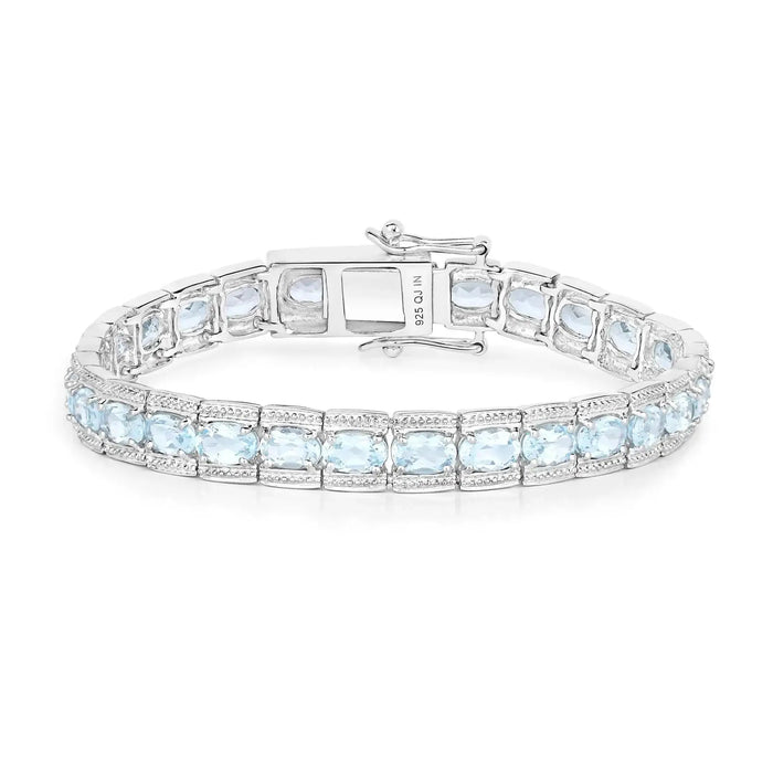 14.79 Ct Oval Blue Topaz Prong Sterling Silver Inline Tennis Bracelet by Fine Color Jewels