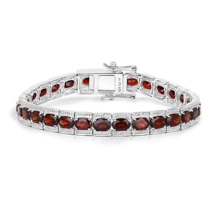 14.79 Ct Oval Deep Red Garnet Prong Sterling Silver Inline Tennis Bracelet by Fine Color Jewels
