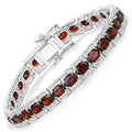 14.79 Ct Oval Deep Red Garnet Prong Sterling Silver Inline Tennis Bracelet by Fine Color Jewels