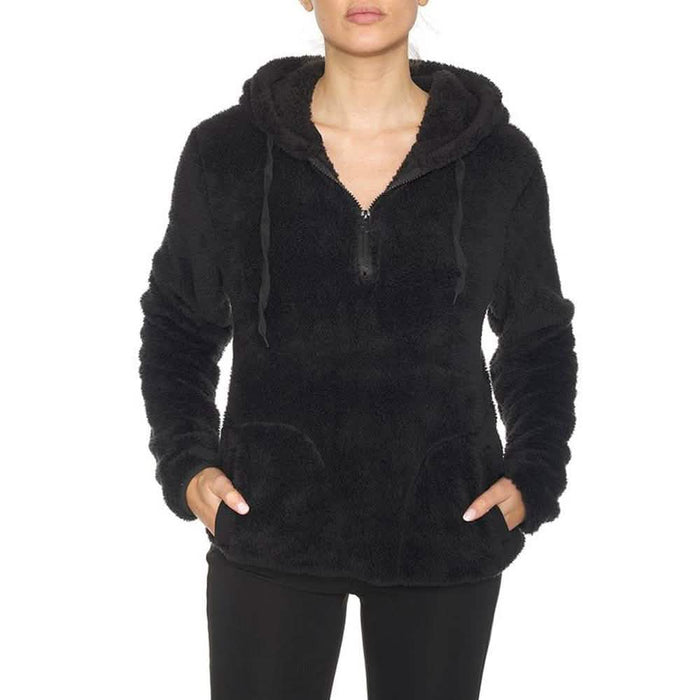 1/4 Zip Hooded Sherpa In and Out Lined Pull Over with 2 Pockets by DailySale