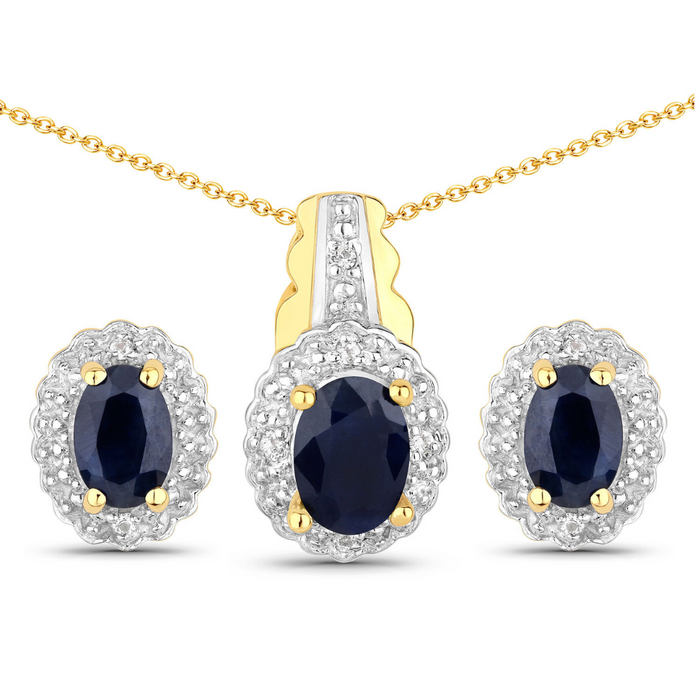 Sterling Silver Black Blue Sapphire Jewelry Set by Fine Color Jewels