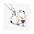 0.50 CTTW Heart Blue Sapphire Prong Silver Mom Pendant Necklace by Fine Color Jewels