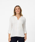 Cable and Gauge Womens Lace Trim Henley Top - Whisper White, large by Vanessa Jane